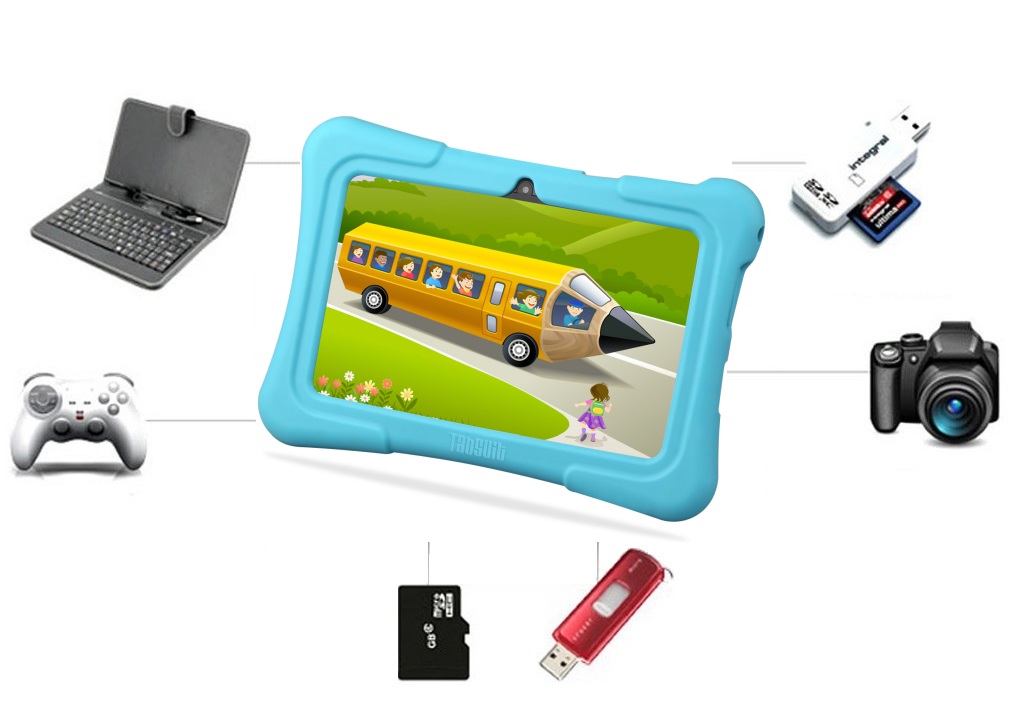 Kids Plus táblagép bővíthető memóriakártyával, billentyűzettel, USB csatlakozás, WiFi és Bluetooth kapcsolat